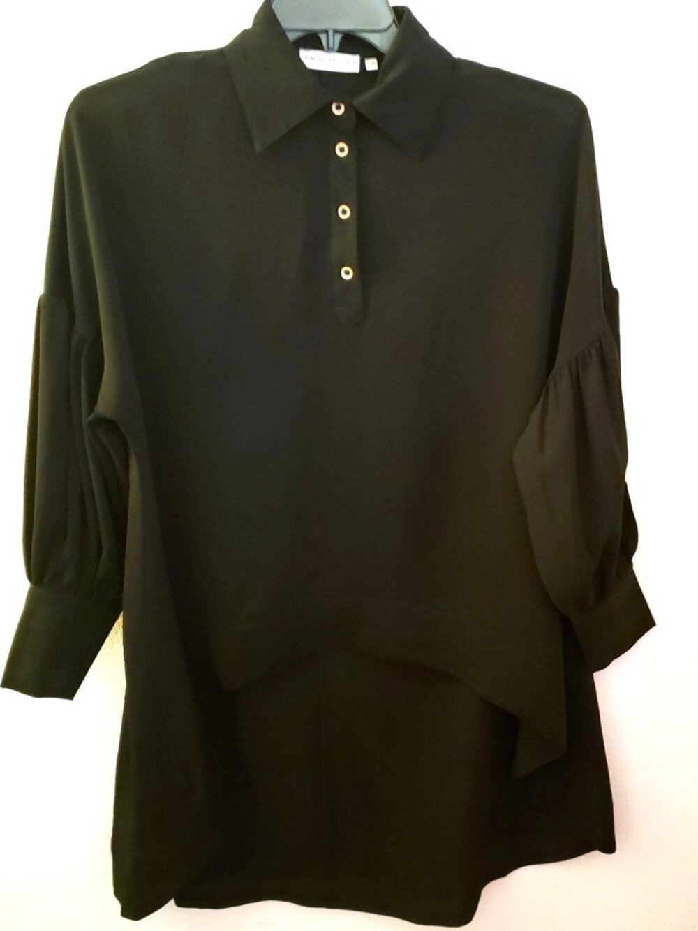 Patrizia Luca Oversize Hi Low Button Front Black Tunic EUC